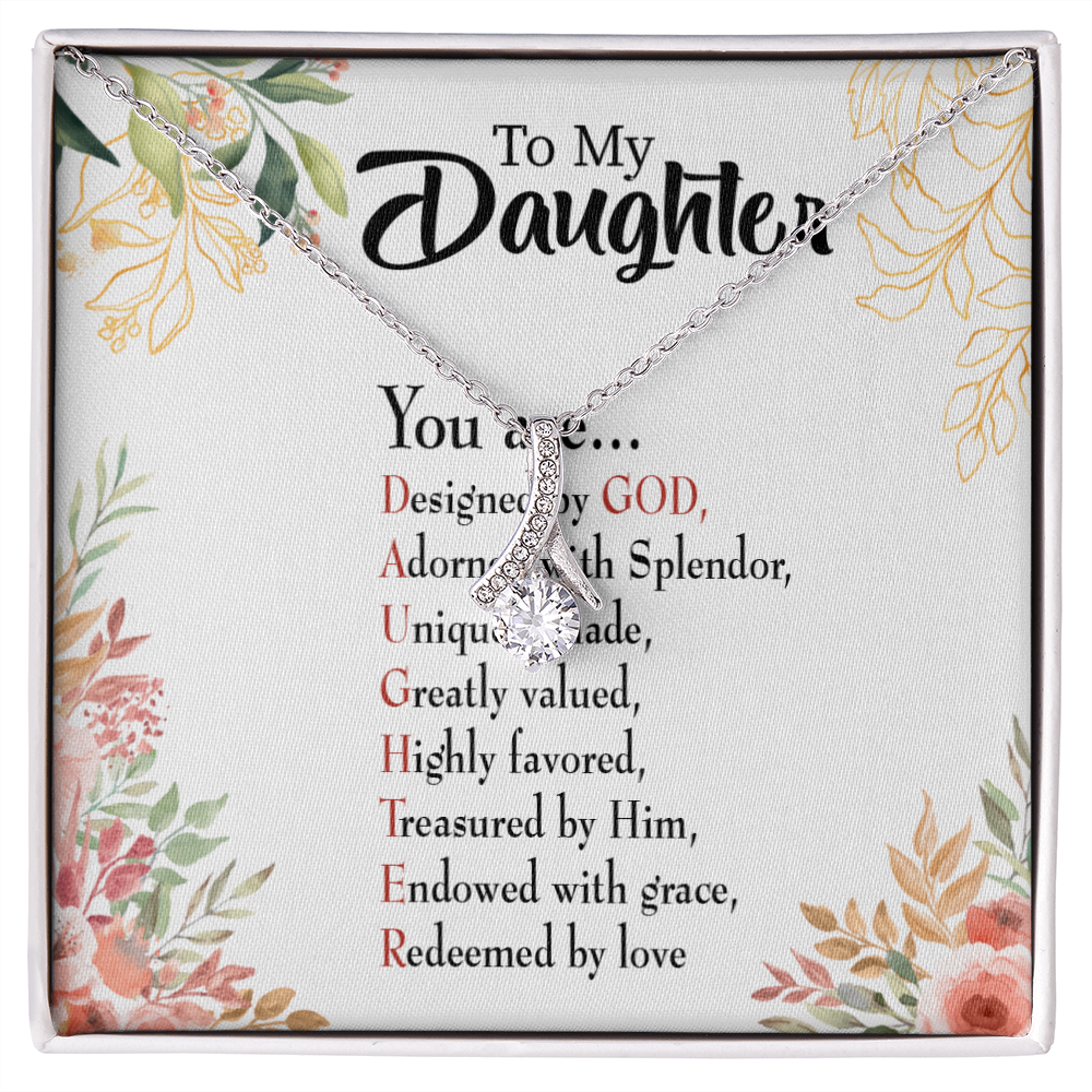 To My Daughter Designed by God Alluring Ribbon Necklace Message Card-Express Your Love Gifts