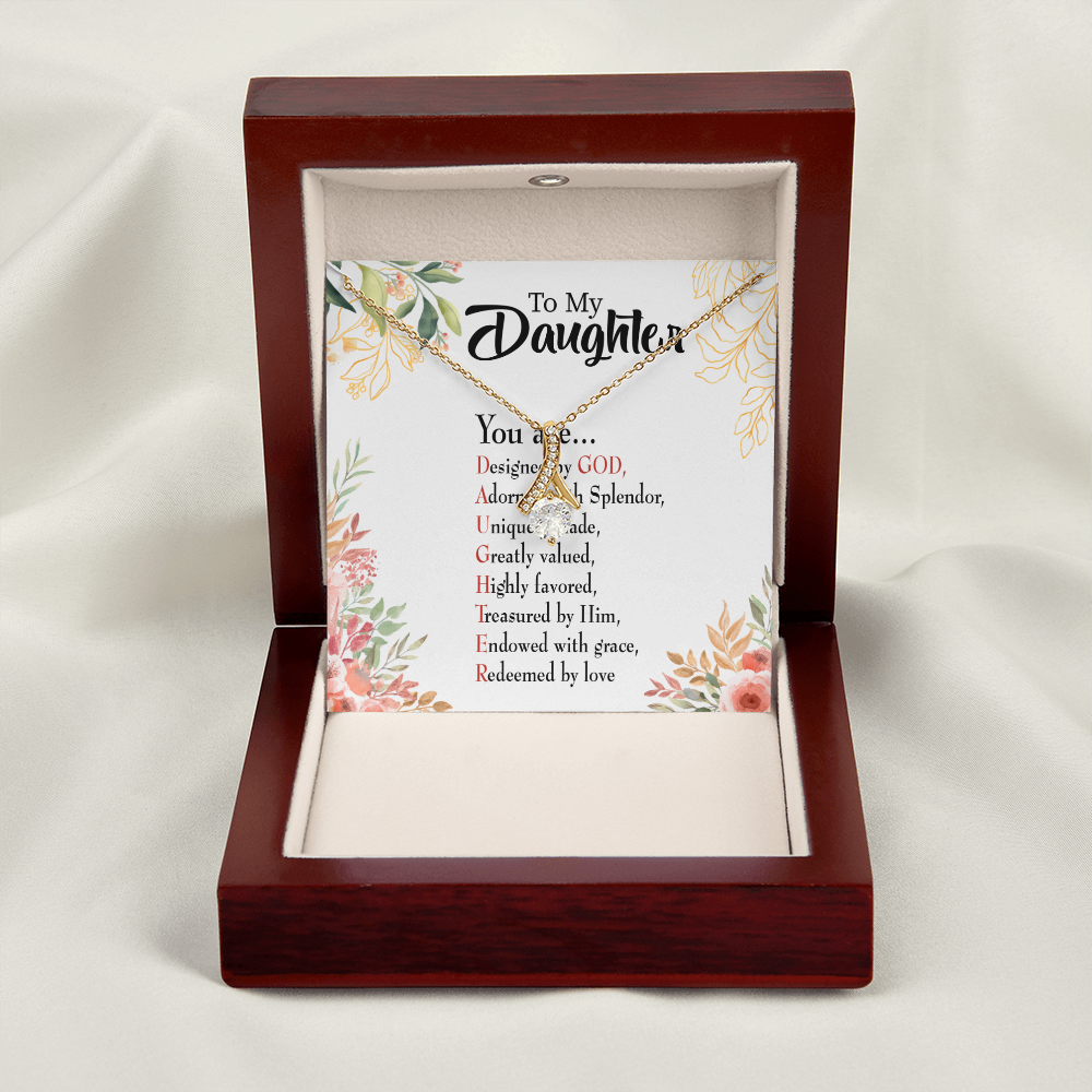 To My Daughter Designed by God Alluring Ribbon Necklace Message Card-Express Your Love Gifts