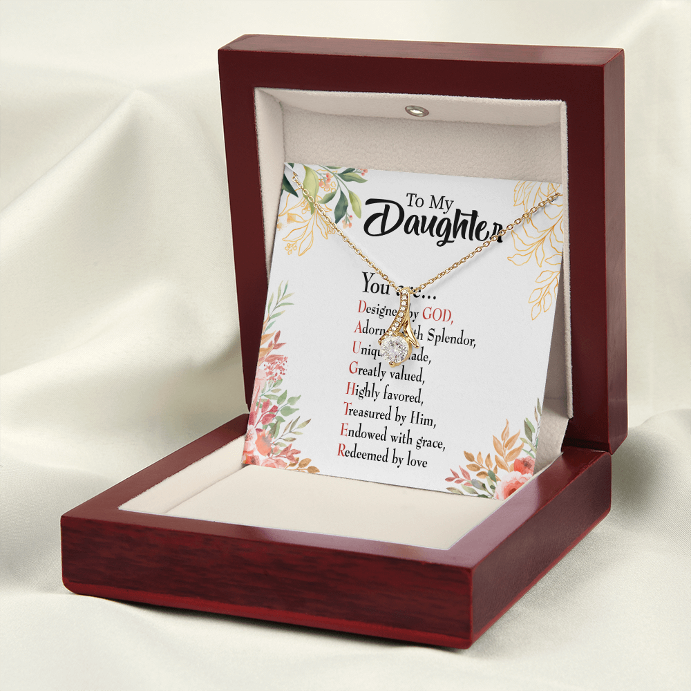 To My Daughter Designed by God Alluring Ribbon Necklace Message Card-Express Your Love Gifts