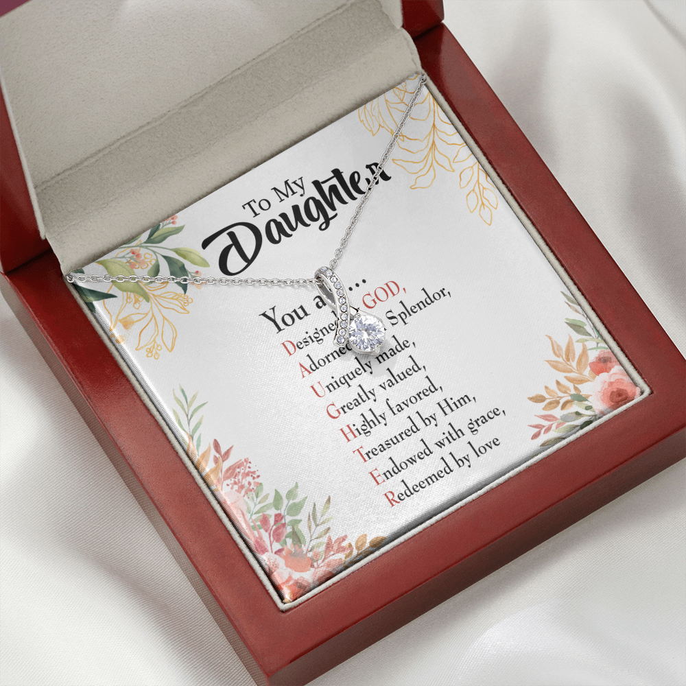 To My Daughter Designed by God Alluring Ribbon Necklace Message Card-Express Your Love Gifts
