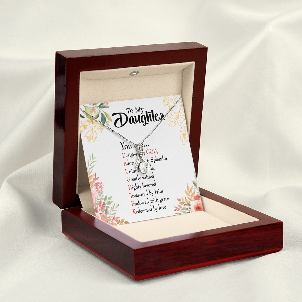 To My Daughter Designed by God Alluring Ribbon Necklace Message Card-Express Your Love Gifts