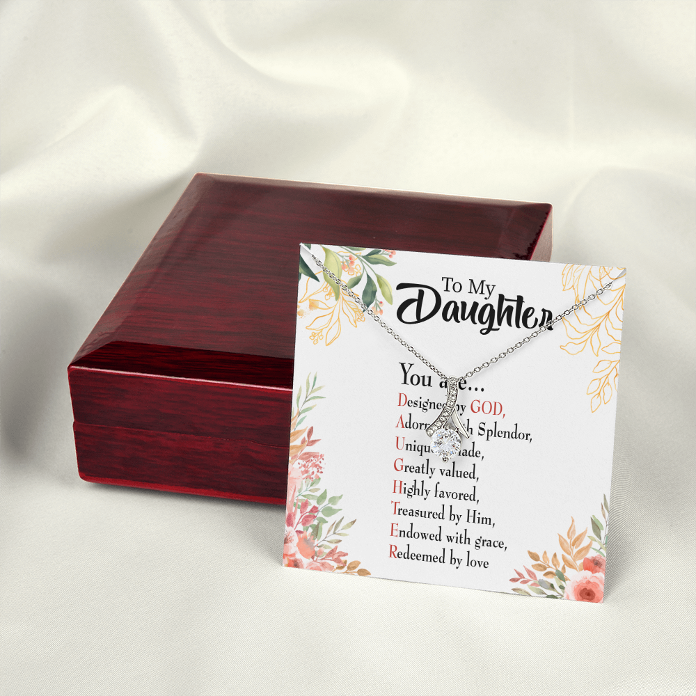 To My Daughter Designed by God Alluring Ribbon Necklace Message Card-Express Your Love Gifts