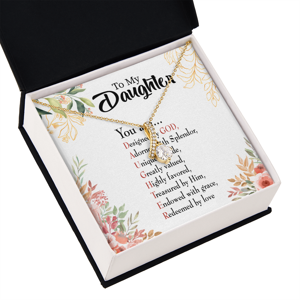 To My Daughter Designed by God Alluring Ribbon Necklace Message Card-Express Your Love Gifts
