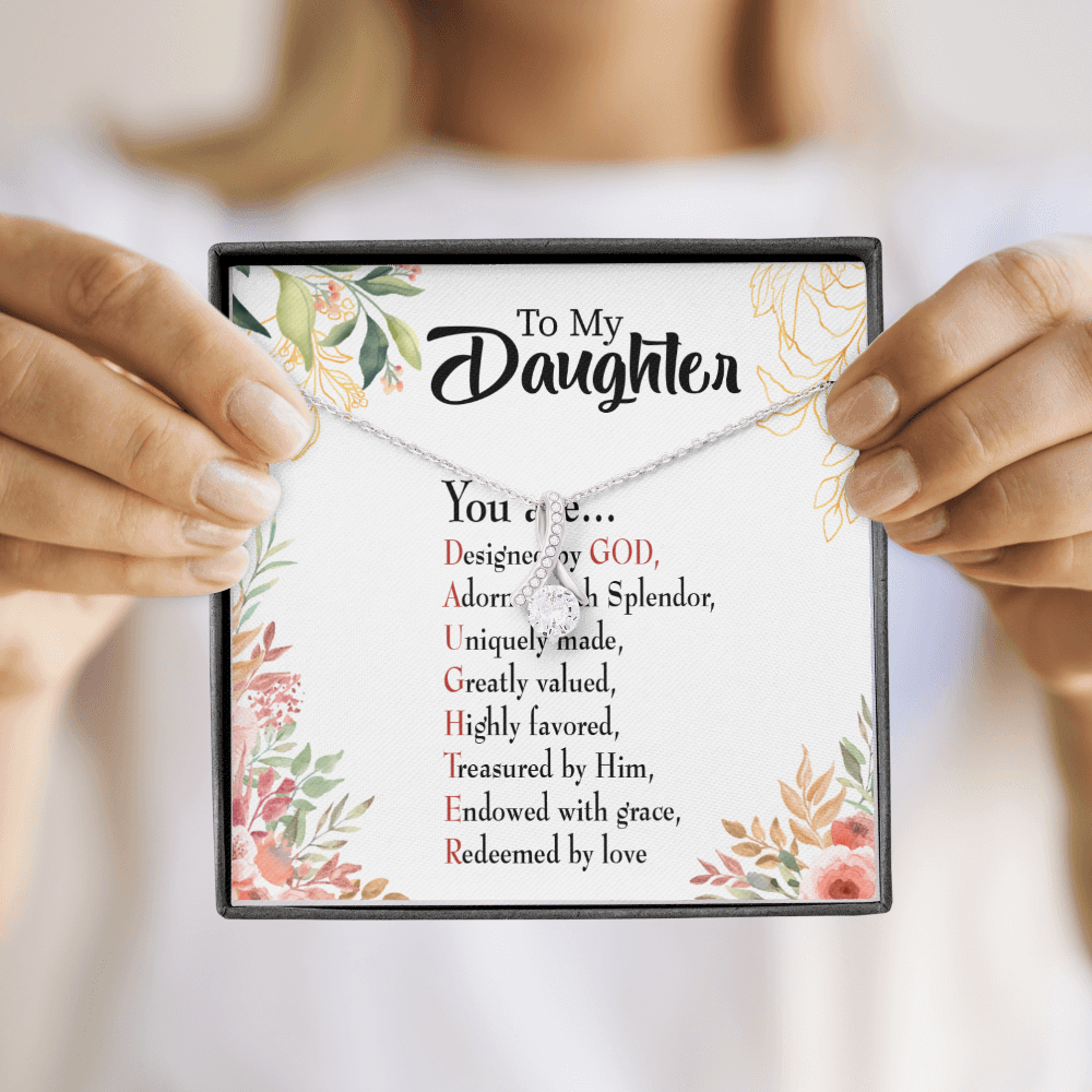 To My Daughter Designed by God Alluring Ribbon Necklace Message Card-Express Your Love Gifts