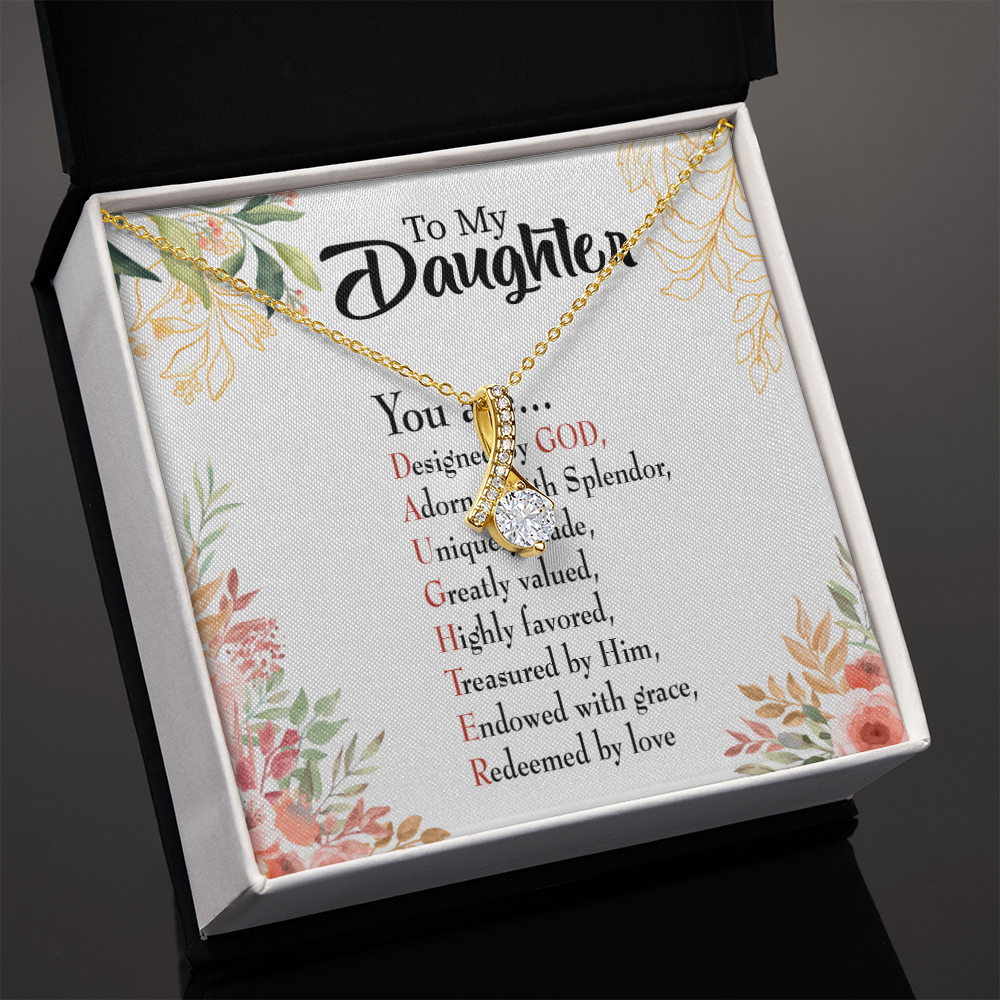 To My Daughter Designed by God Alluring Ribbon Necklace Message Card-Express Your Love Gifts