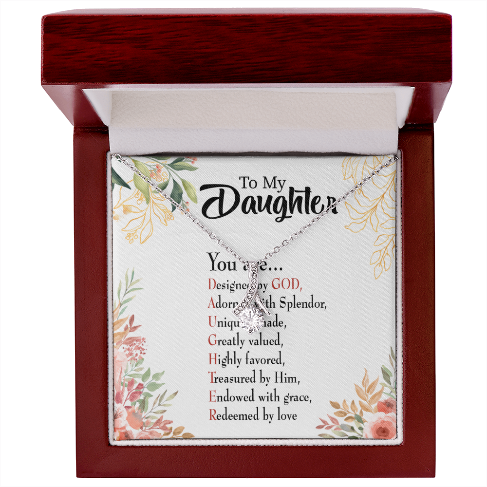 To My Daughter Designed by God Alluring Ribbon Necklace Message Card-Express Your Love Gifts