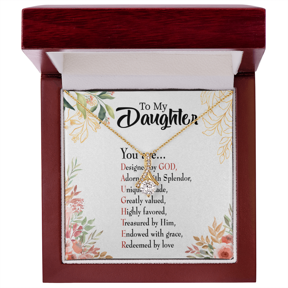 To My Daughter Designed by God Alluring Ribbon Necklace Message Card-Express Your Love Gifts