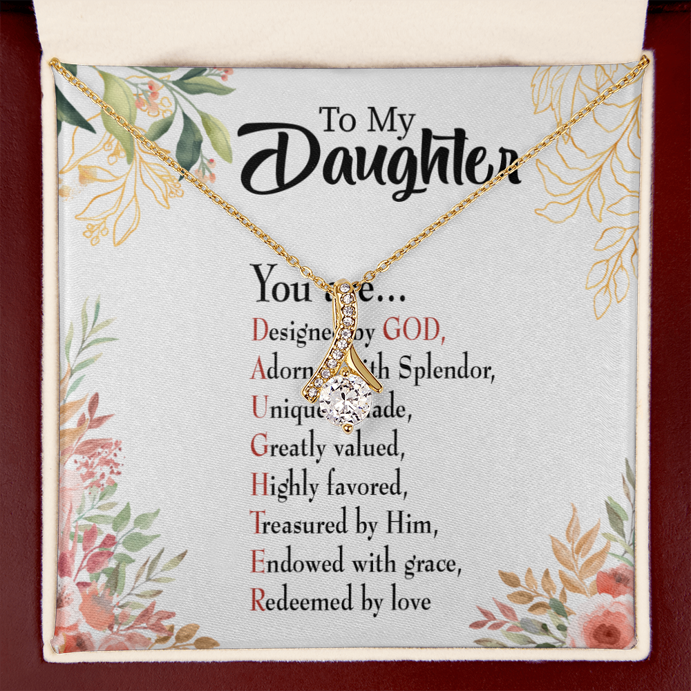 To My Daughter Designed by God Alluring Ribbon Necklace Message Card-Express Your Love Gifts
