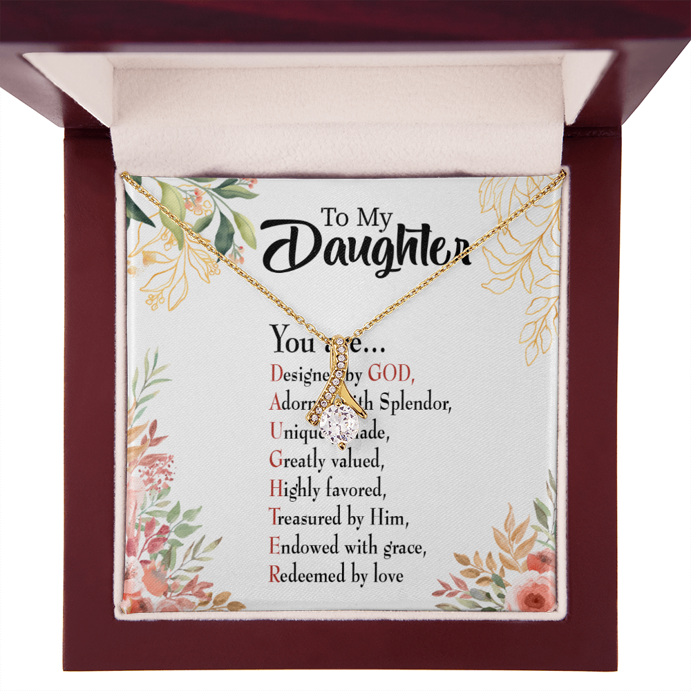To My Daughter Designed by God Alluring Ribbon Necklace Message Card-Express Your Love Gifts