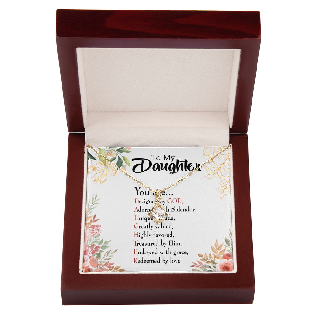 To My Daughter Designed by God Alluring Ribbon Necklace Message Card-Express Your Love Gifts