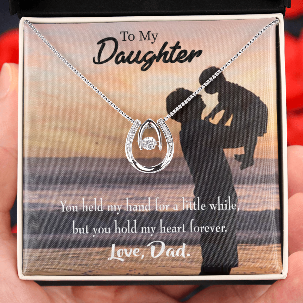 To My Daughter from Dad Always in My Heart Lucky Horseshoe Necklace Message Card 14k w CZ Crystals-Express Your Love Gifts