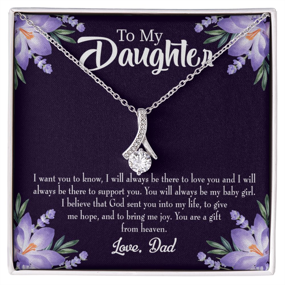 To My Daughter Gift From Heaven From Dad Alluring Ribbon Necklace Message Card-Express Your Love Gifts