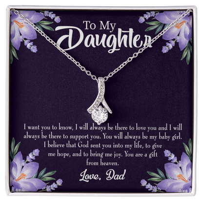 To My Daughter Gift From Heaven From Dad Alluring Ribbon Necklace Message Card-Express Your Love Gifts