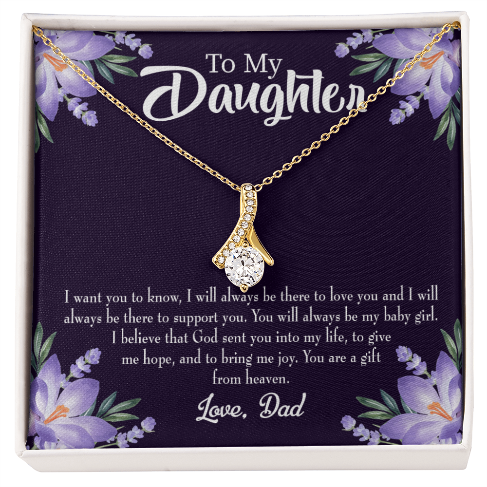 To My Daughter Gift From Heaven From Dad Alluring Ribbon Necklace Message Card-Express Your Love Gifts