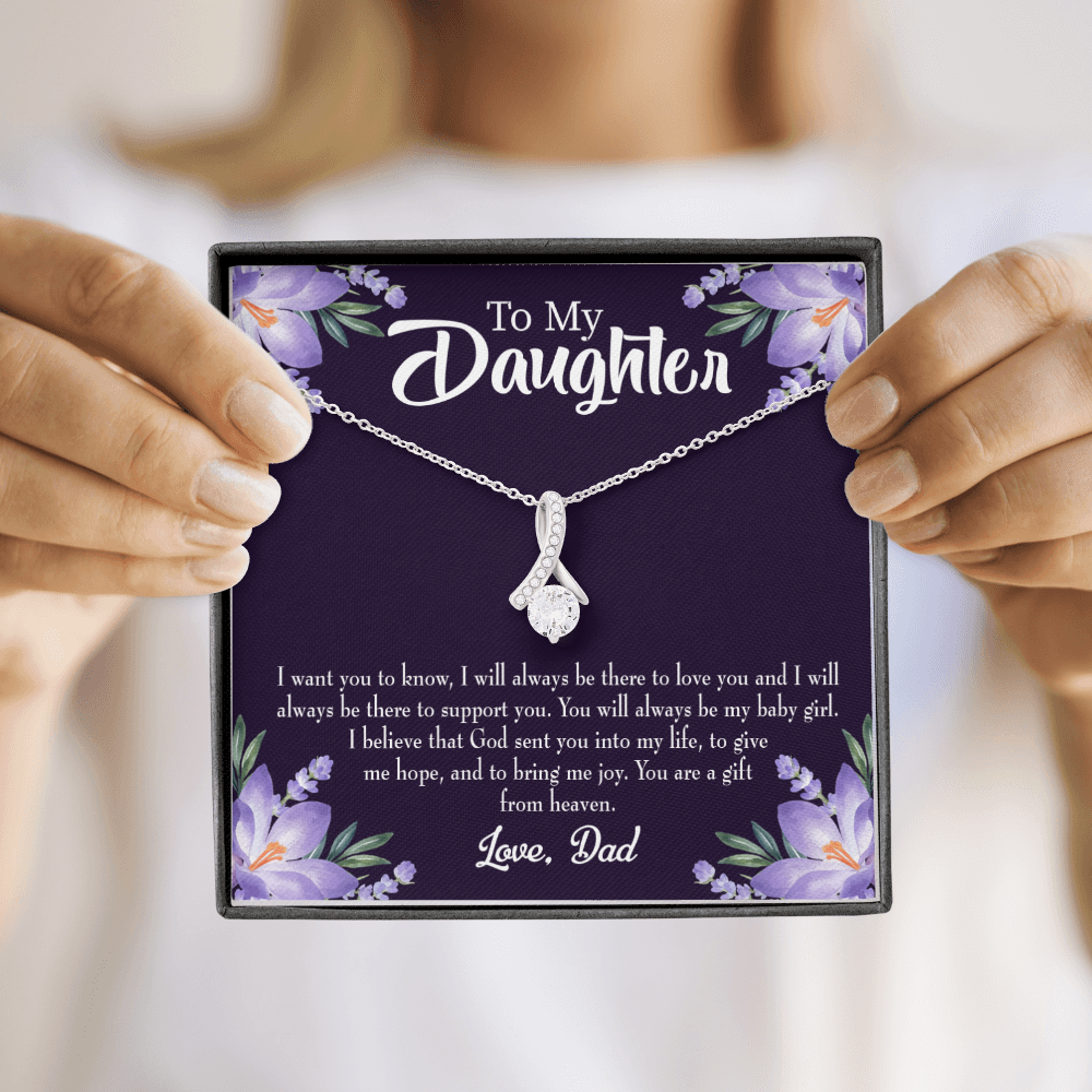 To My Daughter Gift From Heaven From Dad Alluring Ribbon Necklace Message Card-Express Your Love Gifts