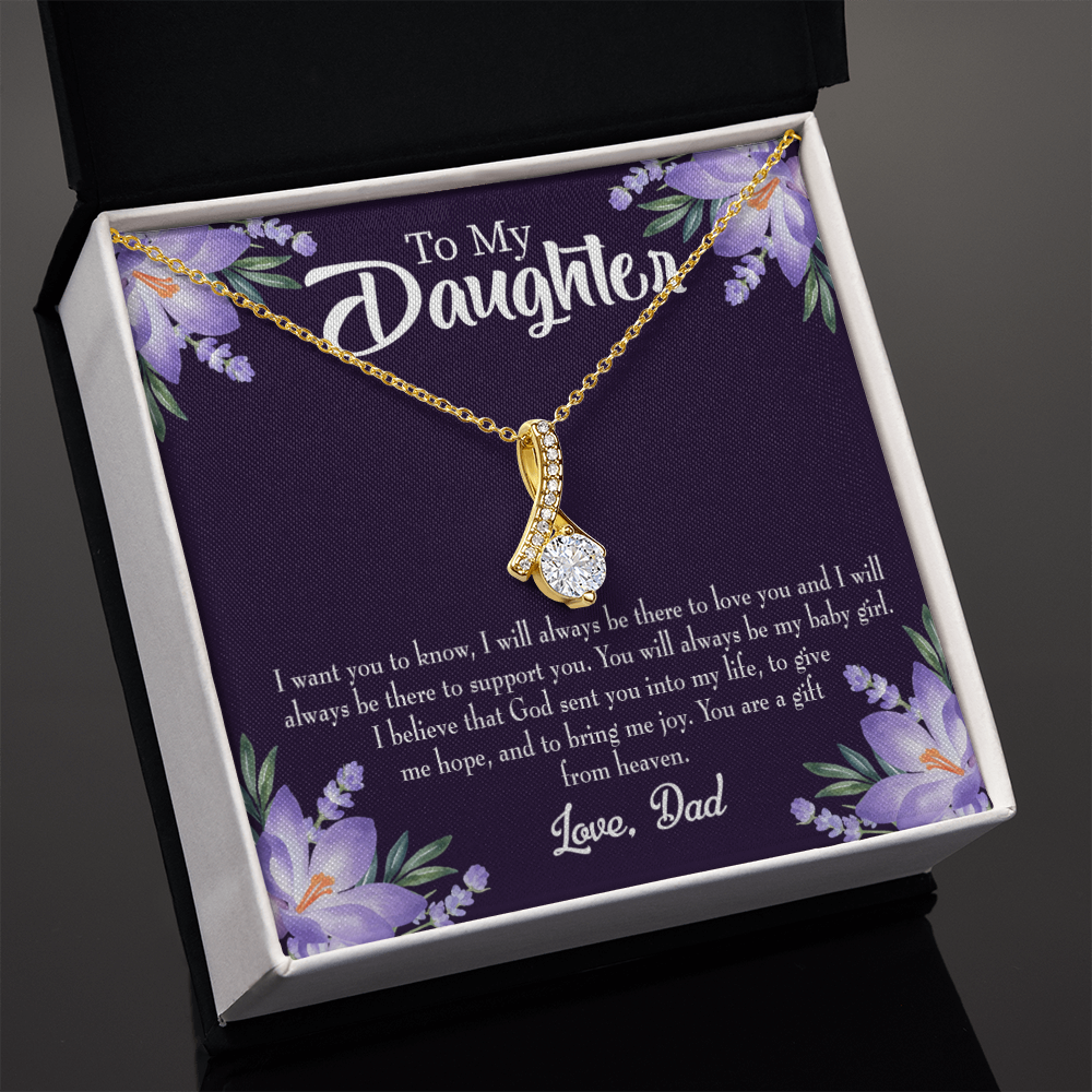 To My Daughter Gift From Heaven From Dad Alluring Ribbon Necklace Message Card-Express Your Love Gifts