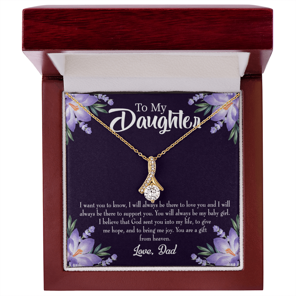To My Daughter Gift From Heaven From Dad Alluring Ribbon Necklace Message Card-Express Your Love Gifts