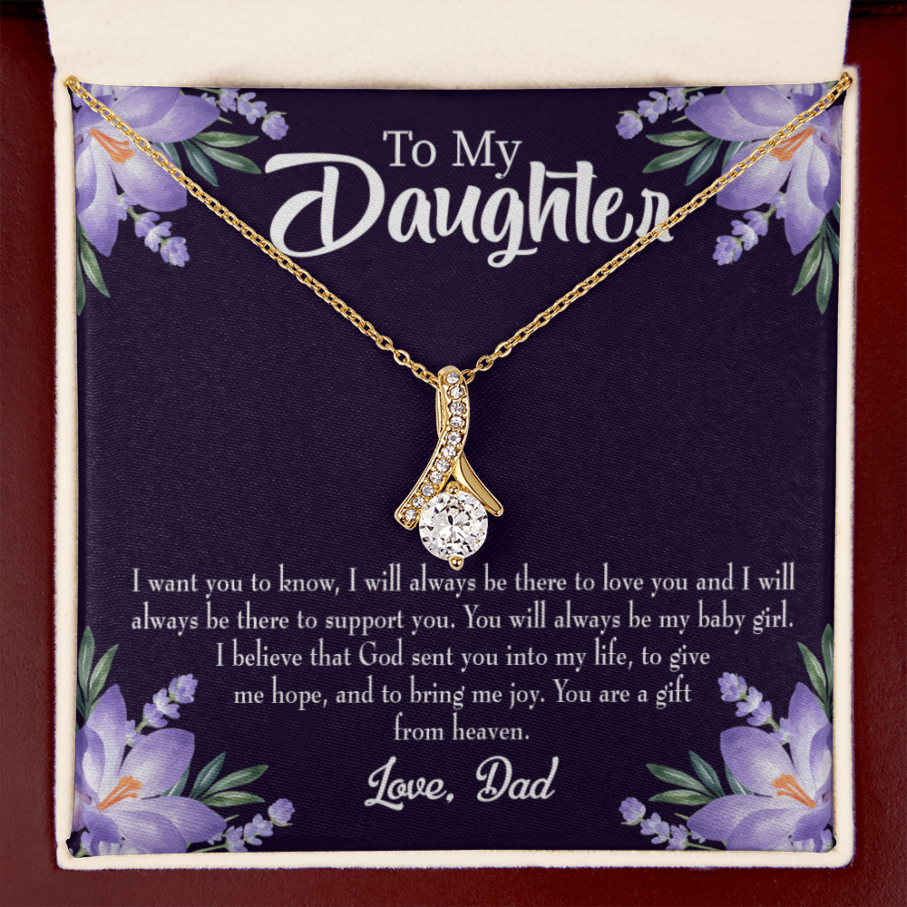 To My Daughter Gift From Heaven From Dad Alluring Ribbon Necklace Message Card-Express Your Love Gifts