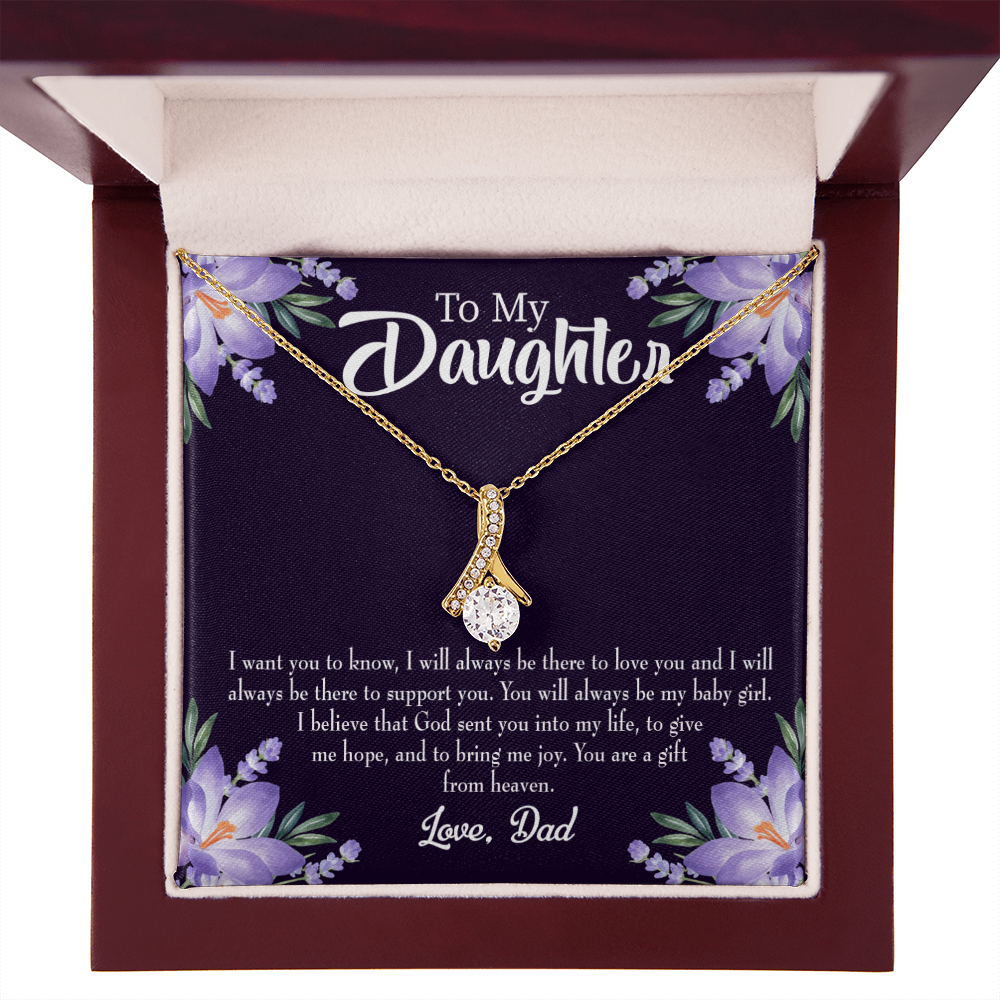 To My Daughter Gift From Heaven From Dad Alluring Ribbon Necklace Message Card-Express Your Love Gifts