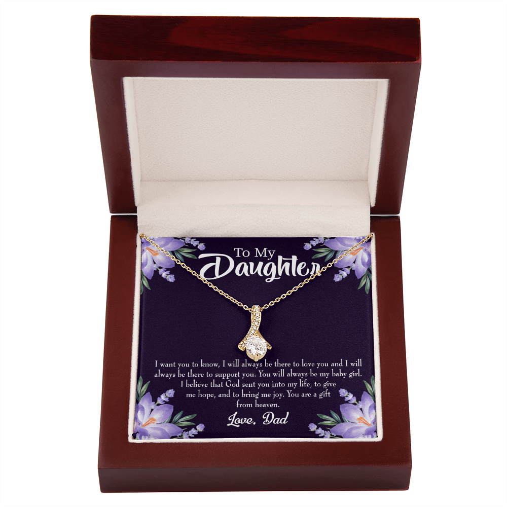 To My Daughter Gift From Heaven From Dad Alluring Ribbon Necklace Message Card-Express Your Love Gifts