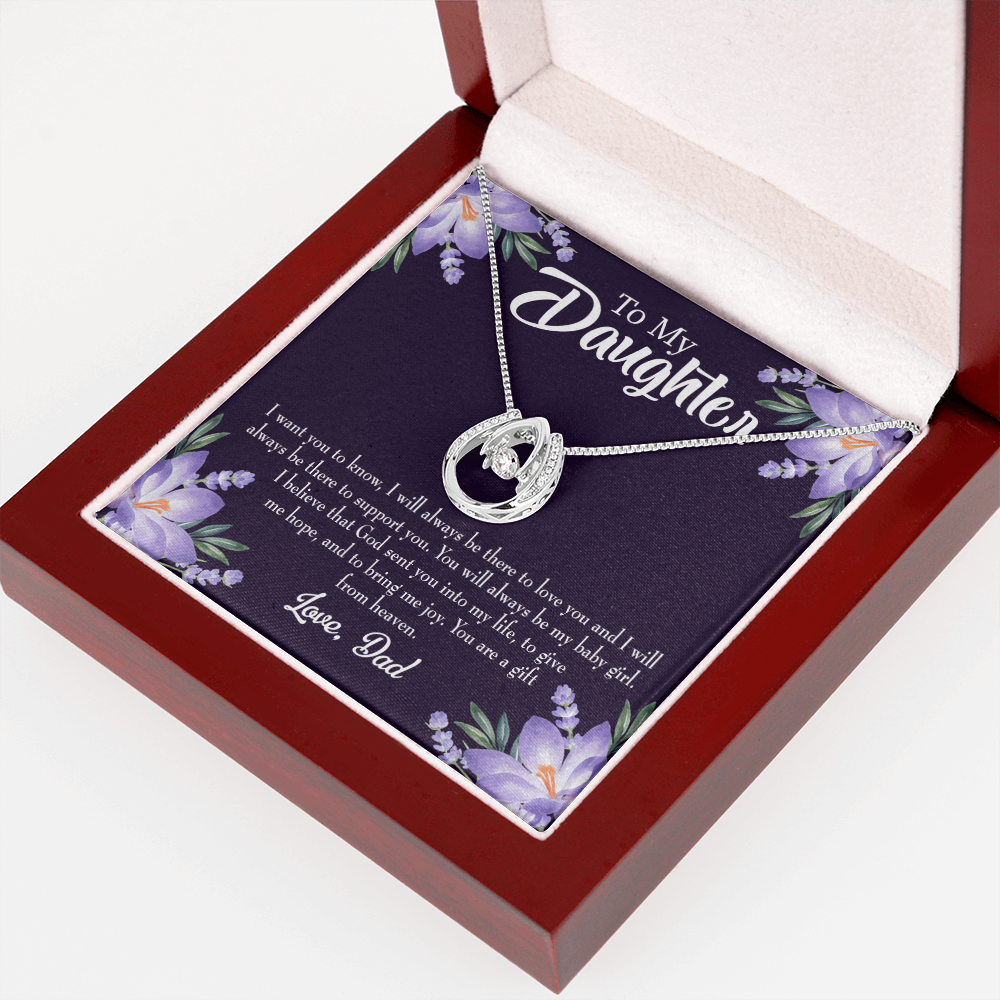 To My Daughter Gift From Heaven From Dad Lucky Horseshoe Necklace Message Card 14k w CZ Crystals-Express Your Love Gifts