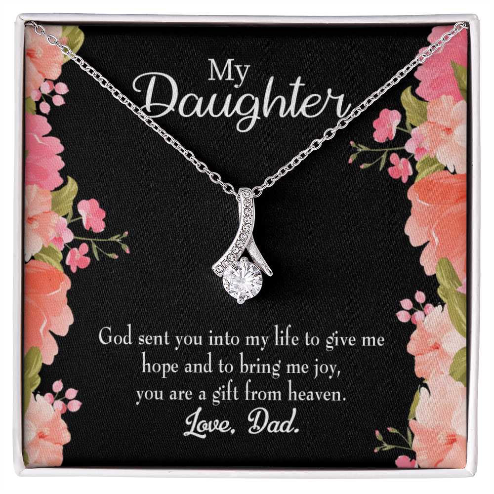To My Daughter God Sent Daughter to Dad's Life Alluring Ribbon Necklace Message Card-Express Your Love Gifts