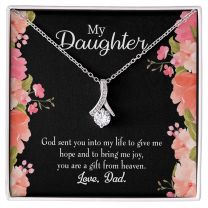 To My Daughter God Sent Daughter to Dad's Life Alluring Ribbon Necklace Message Card-Express Your Love Gifts