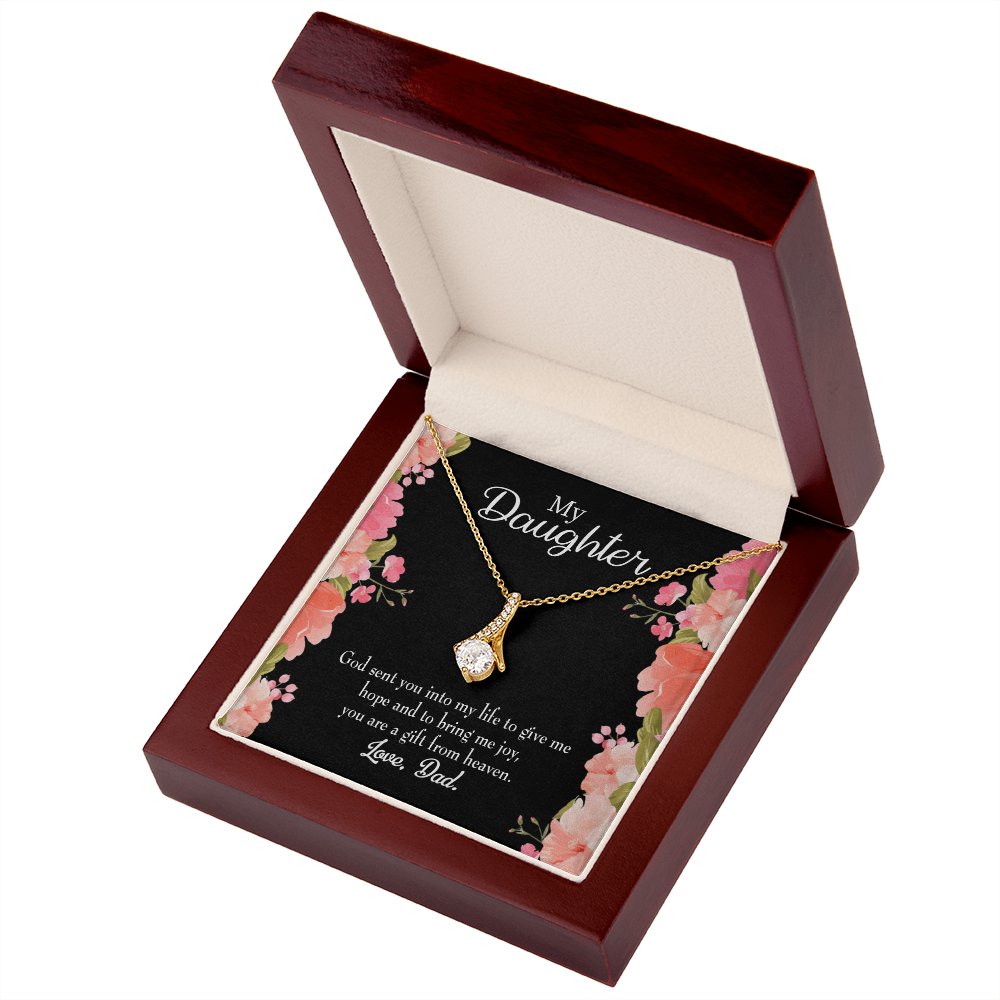 To My Daughter God Sent Daughter to Dad's Life Alluring Ribbon Necklace Message Card-Express Your Love Gifts