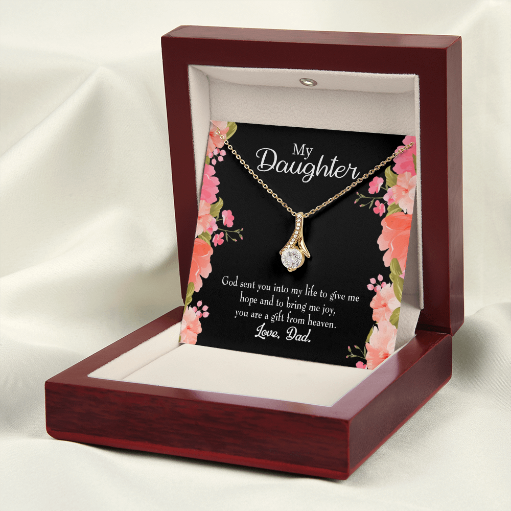 To My Daughter God Sent Daughter to Dad's Life Alluring Ribbon Necklace Message Card-Express Your Love Gifts