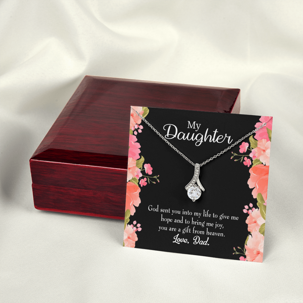 To My Daughter God Sent Daughter to Dad's Life Alluring Ribbon Necklace Message Card-Express Your Love Gifts