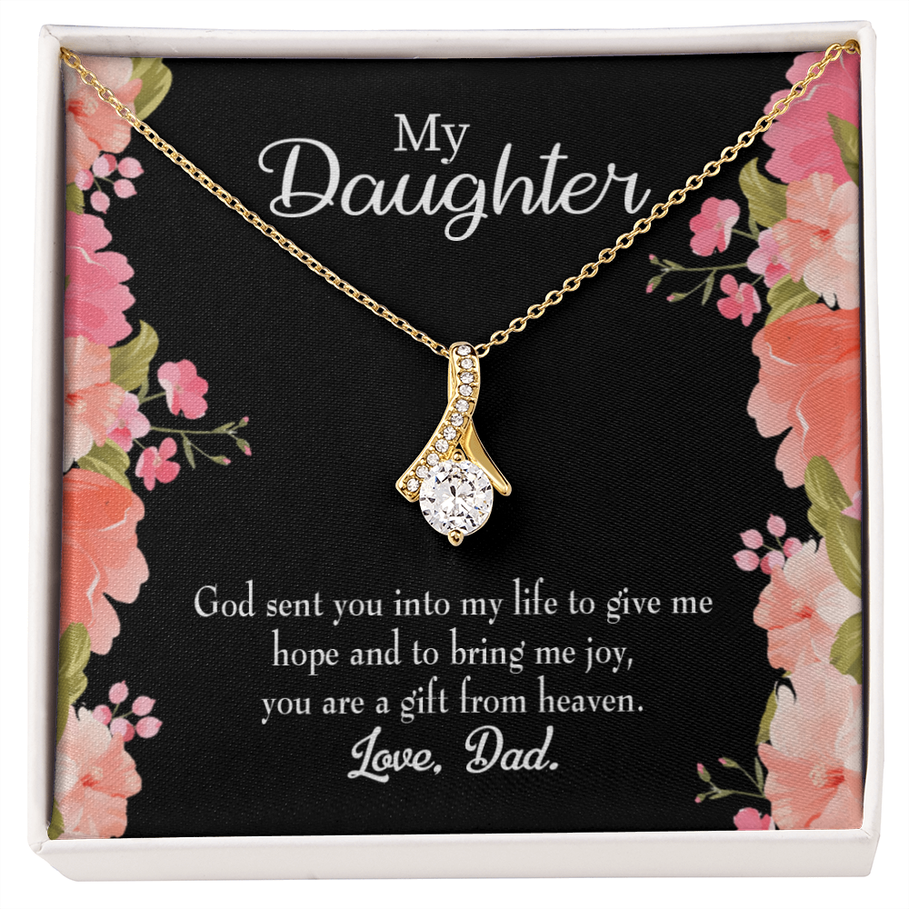 To My Daughter God Sent Daughter to Dad's Life Alluring Ribbon Necklace Message Card-Express Your Love Gifts