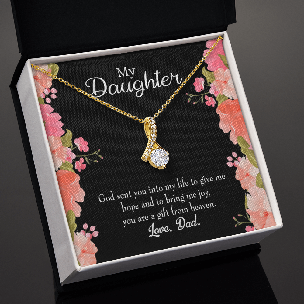 To My Daughter God Sent Daughter to Dad's Life Alluring Ribbon Necklace Message Card-Express Your Love Gifts