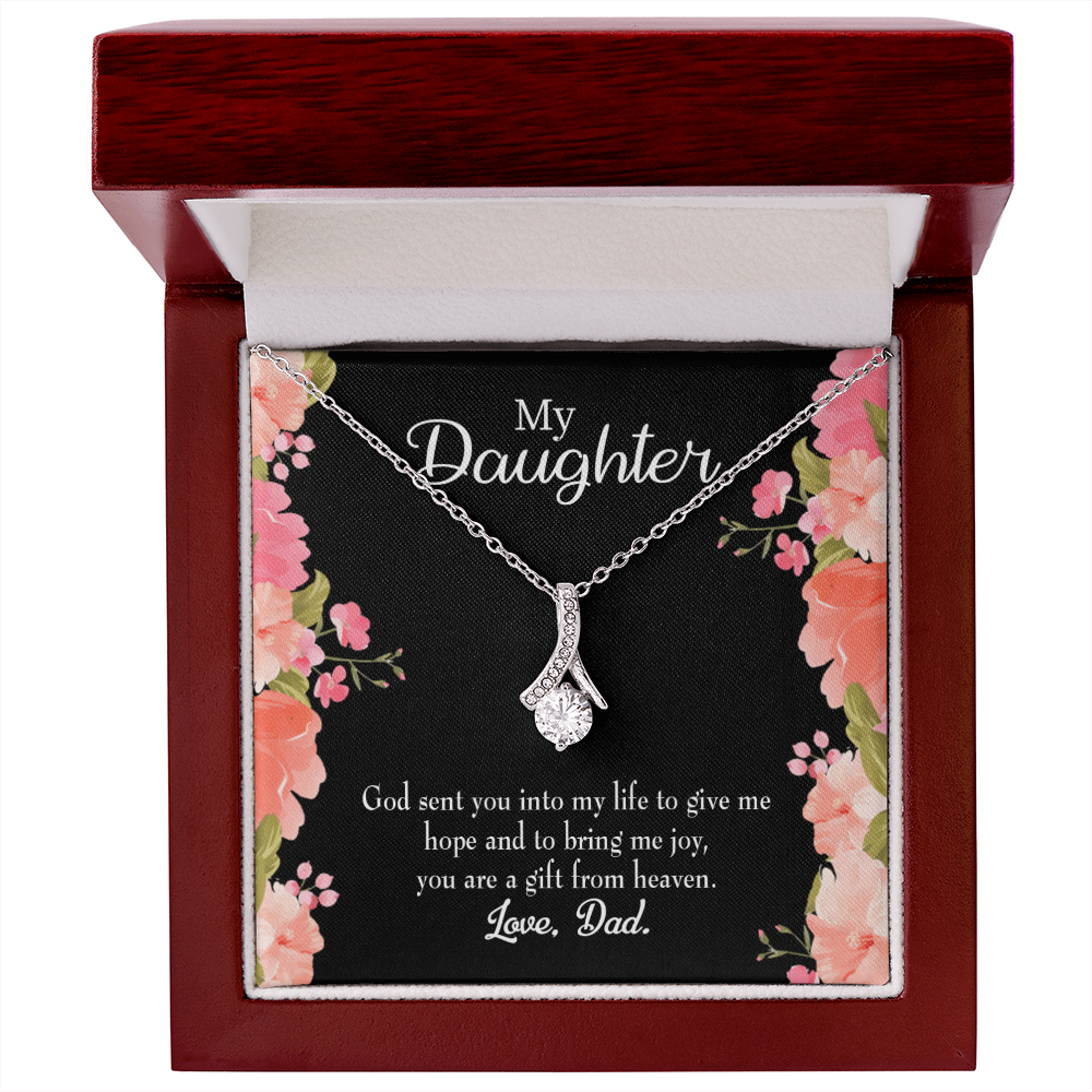 To My Daughter God Sent Daughter to Dad's Life Alluring Ribbon Necklace Message Card-Express Your Love Gifts
