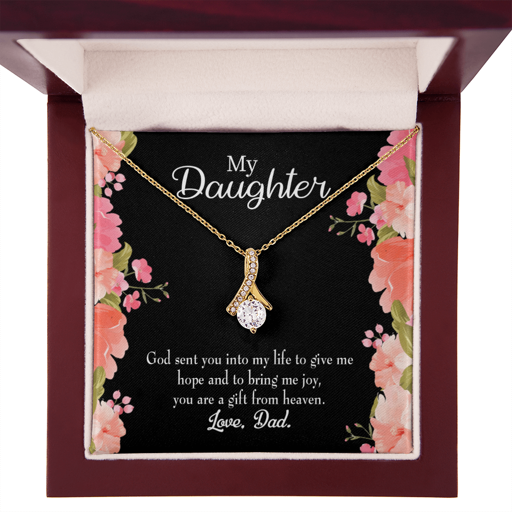 To My Daughter God Sent Daughter to Dad's Life Alluring Ribbon Necklace Message Card-Express Your Love Gifts