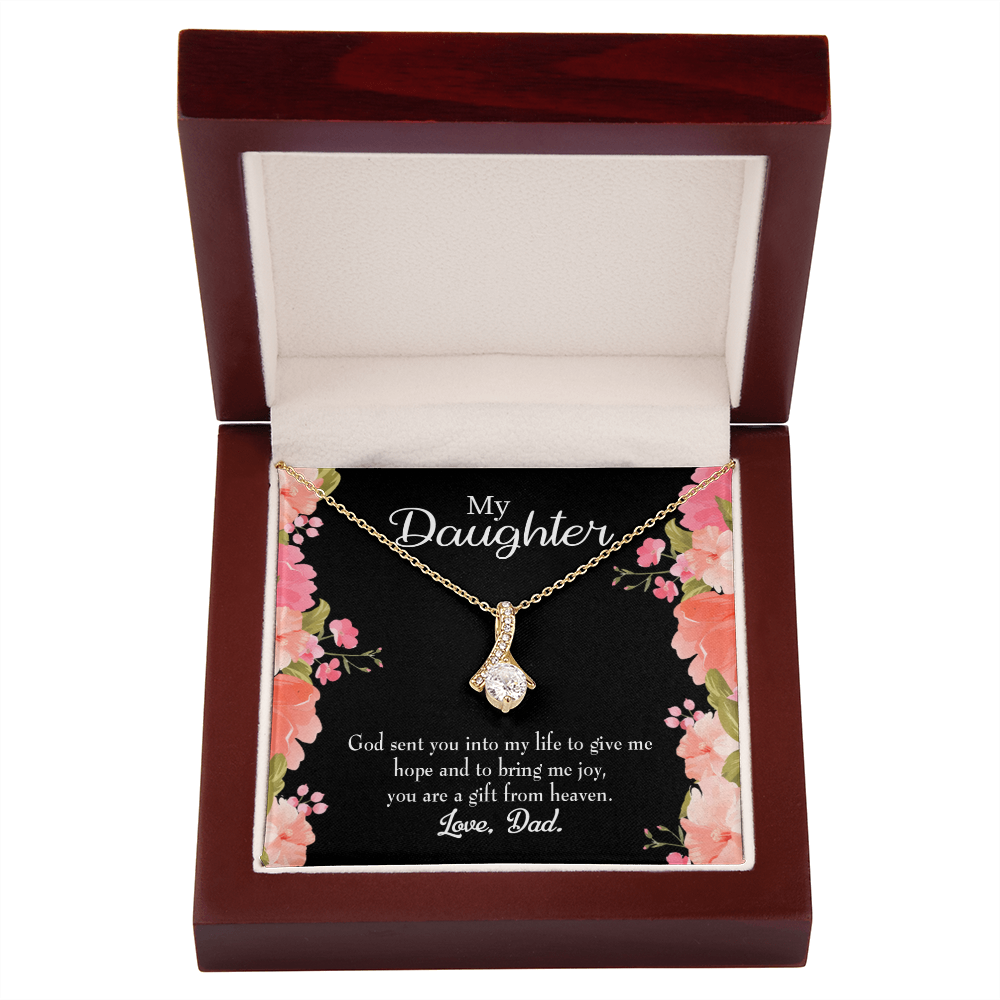 To My Daughter God Sent Daughter to Dad's Life Alluring Ribbon Necklace Message Card-Express Your Love Gifts