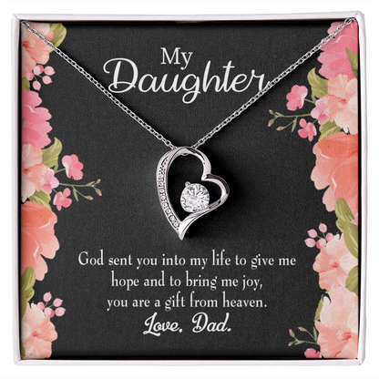 To My Daughter God Sent Daughter to Dad's Life Forever Necklace w Message Card-Express Your Love Gifts