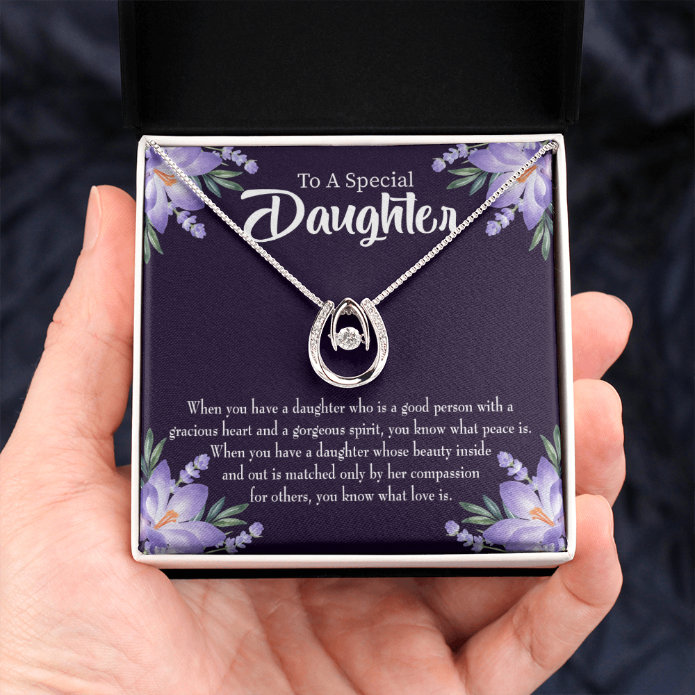 To My Daughter Good Person Lucky Horseshoe Necklace Message Card 14k w CZ Crystals-Express Your Love Gifts