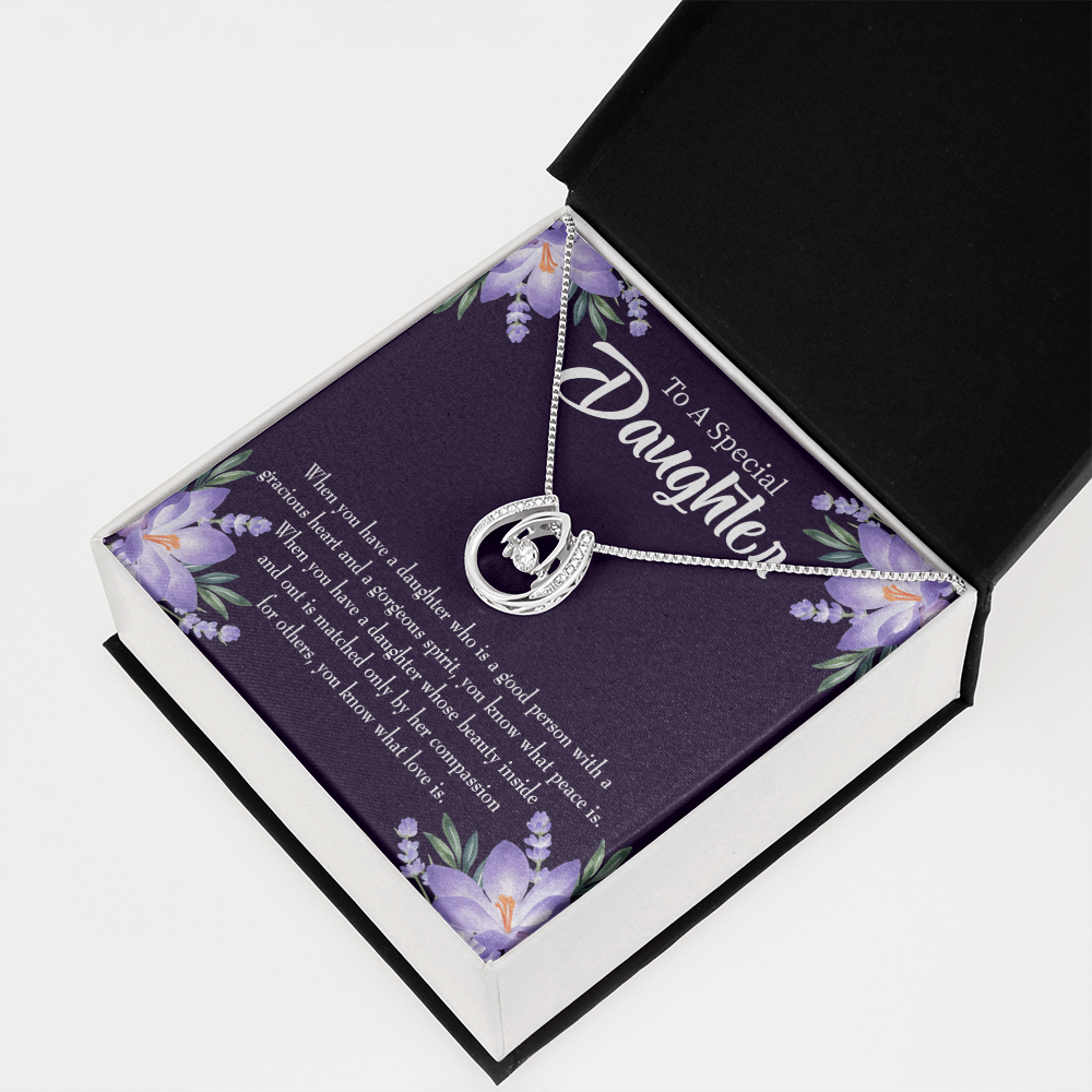 To My Daughter Good Person Lucky Horseshoe Necklace Message Card 14k w CZ Crystals-Express Your Love Gifts