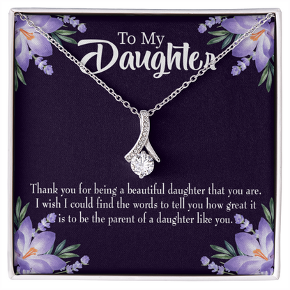 To My Daughter Great Daughter to Parent Alluring Ribbon Necklace Message Card-Express Your Love Gifts