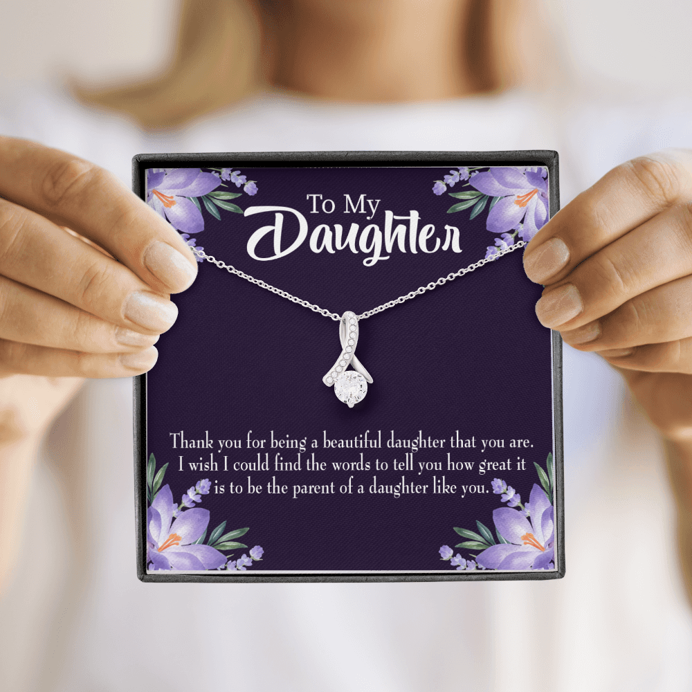 To My Daughter Great Daughter to Parent Alluring Ribbon Necklace Message Card-Express Your Love Gifts