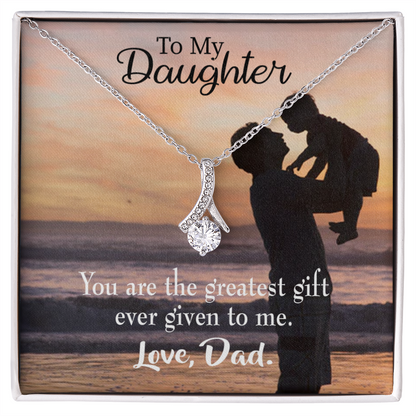 To My Daughter Greatest Daughter to Dad Alluring Ribbon Necklace Message Card-Express Your Love Gifts