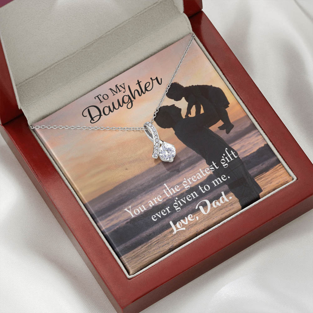 To My Daughter Greatest Daughter to Dad Alluring Ribbon Necklace Message Card-Express Your Love Gifts