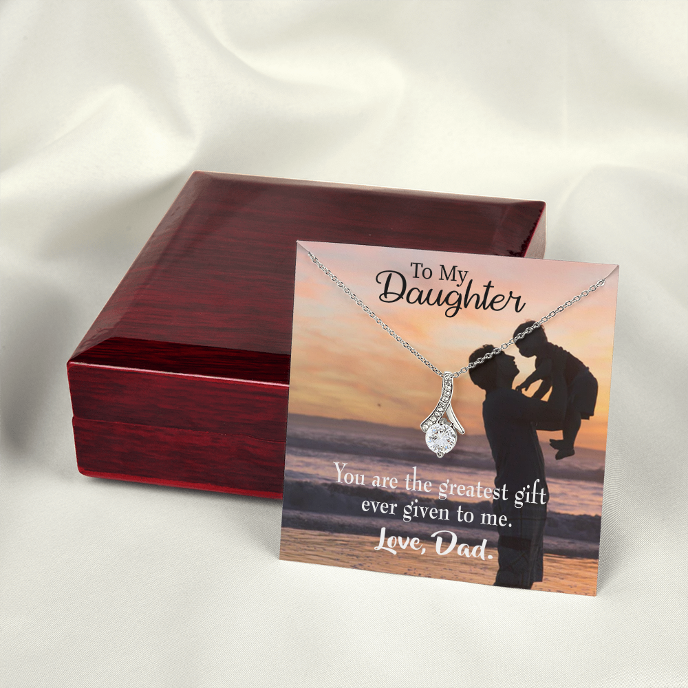 To My Daughter Greatest Daughter to Dad Alluring Ribbon Necklace Message Card-Express Your Love Gifts