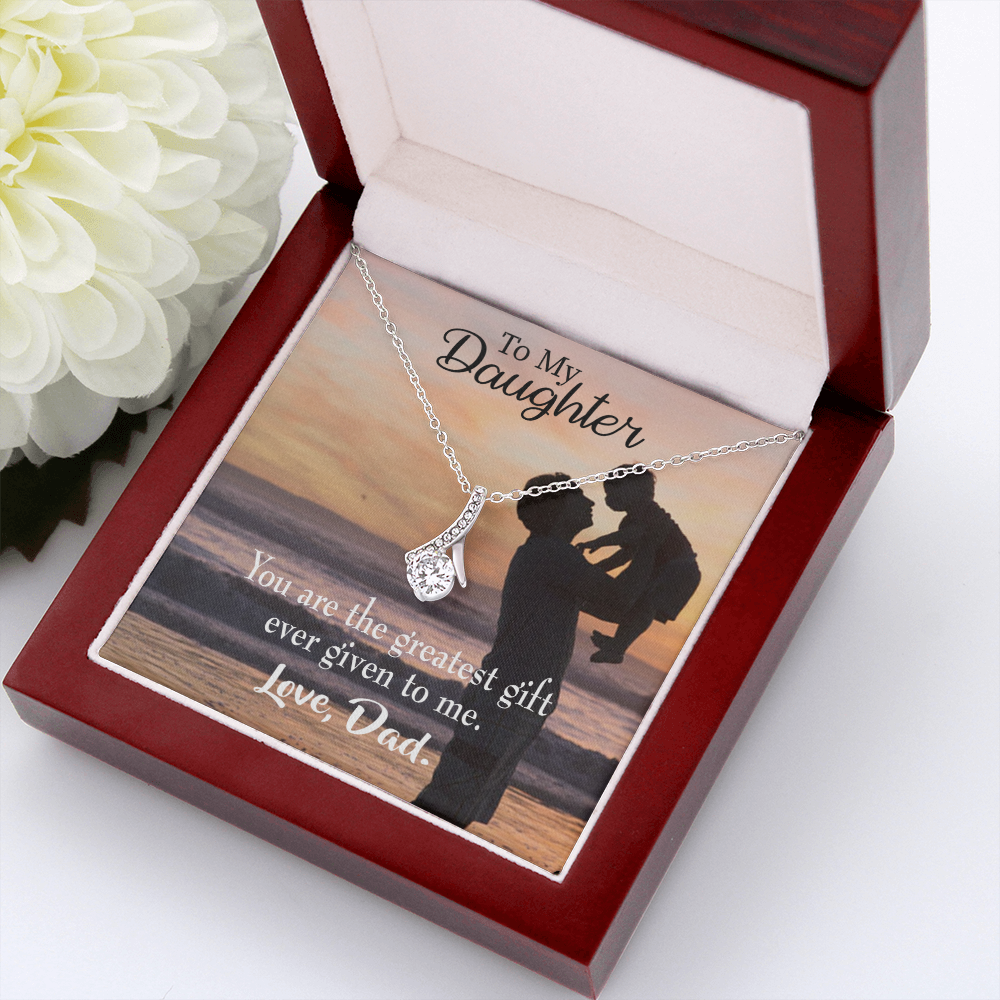 To My Daughter Greatest Daughter to Dad Alluring Ribbon Necklace Message Card-Express Your Love Gifts