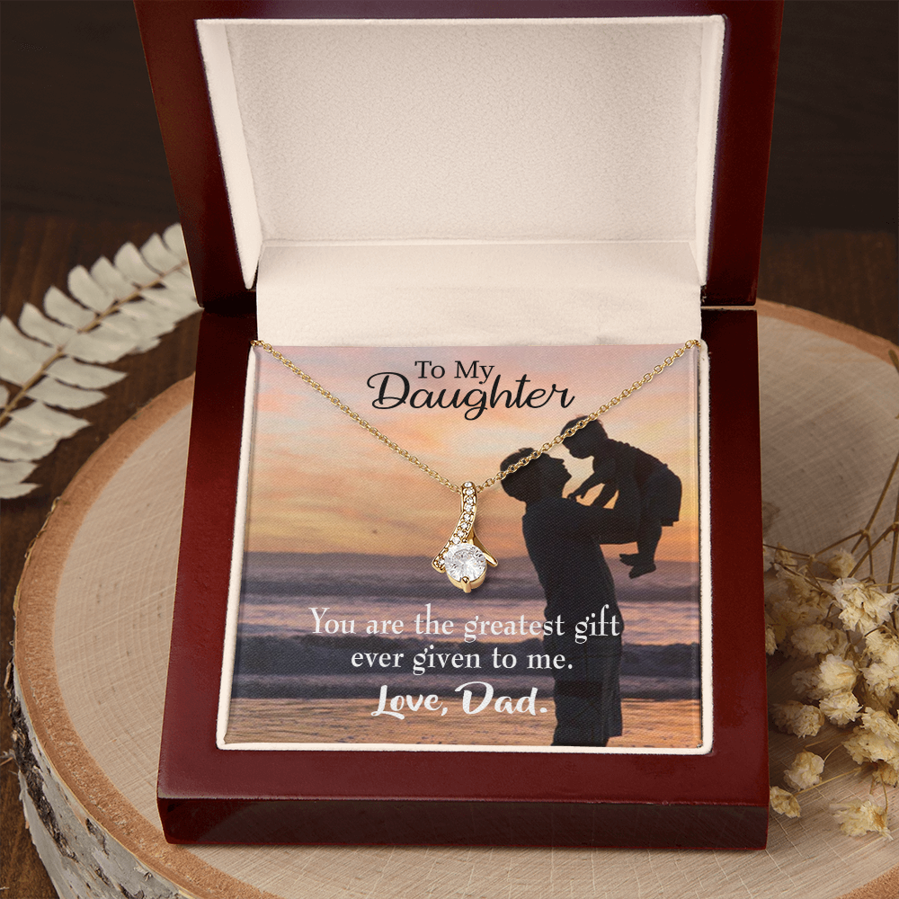 To My Daughter Greatest Daughter to Dad Alluring Ribbon Necklace Message Card-Express Your Love Gifts