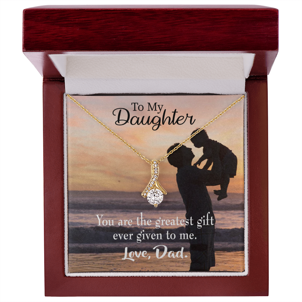 To My Daughter Greatest Daughter to Dad Alluring Ribbon Necklace Message Card-Express Your Love Gifts