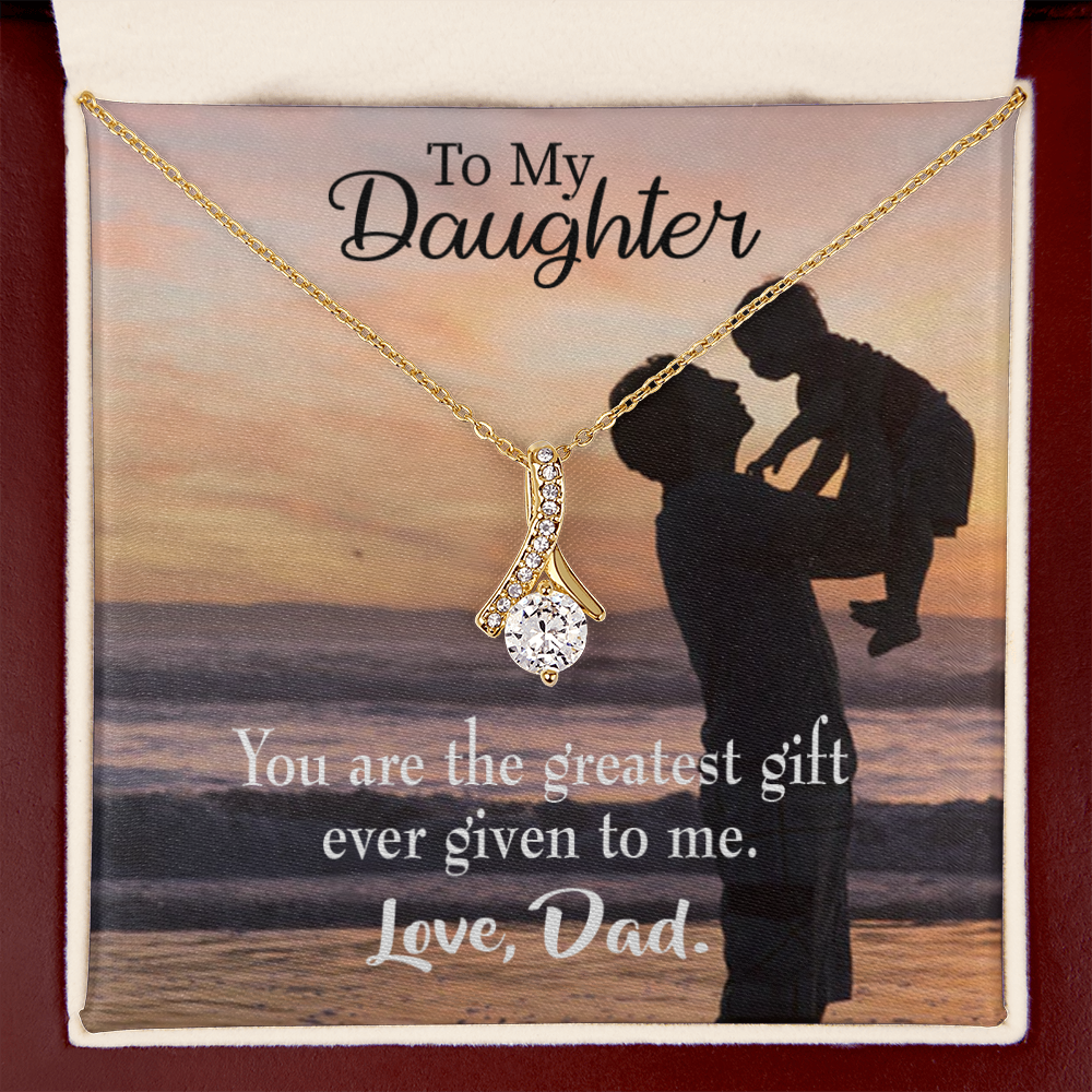 To My Daughter Greatest Daughter to Dad Alluring Ribbon Necklace Message Card-Express Your Love Gifts