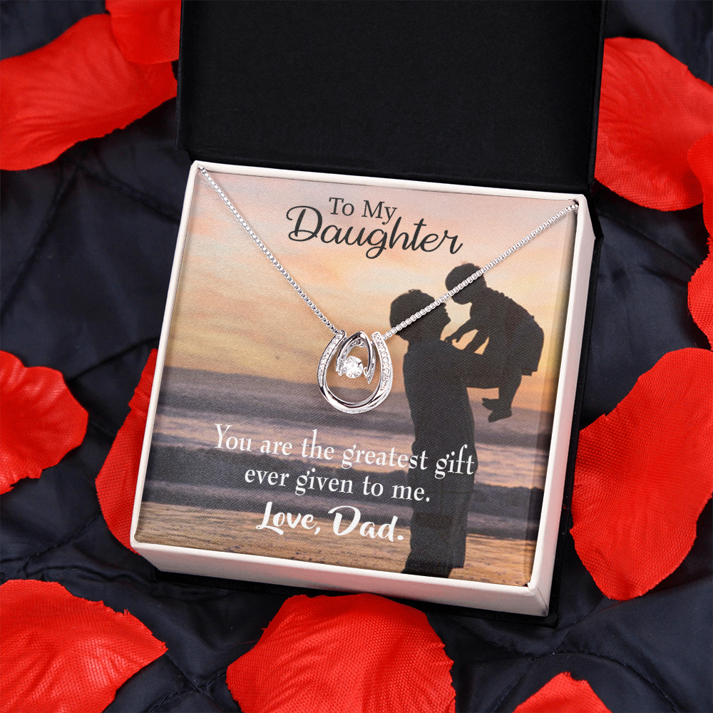 To My Daughter Greatest Gift to Dad Lucky Horseshoe Necklace Message Card 14k w CZ Crystals-Express Your Love Gifts