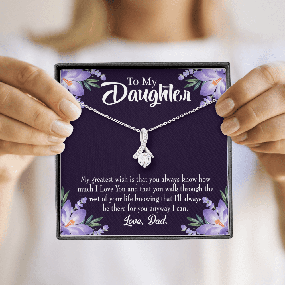 To My Daughter Greatest Wish From Dad Alluring Ribbon Necklace Message Card-Express Your Love Gifts