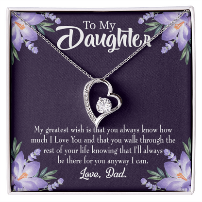 To My Daughter Greatest Wish From Dad Forever Necklace w Message Card-Express Your Love Gifts